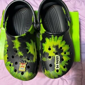 Kids Black and Green Tie Dye Crocs